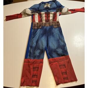 Captain America Halloween Costume With Mask. Approx Size 3T-4T. Padded Muscles